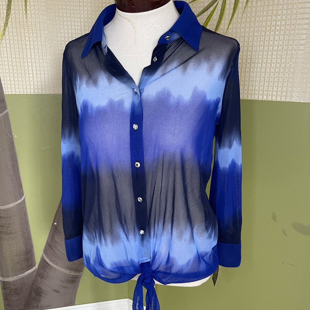INC International Concepts Blue Hombre Field Tie Dye button up shirt Size Small